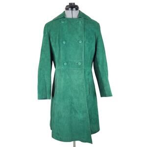 1960s Emerald Green Suede & Leather A-line Trench Coat Made in Sweden Sz S